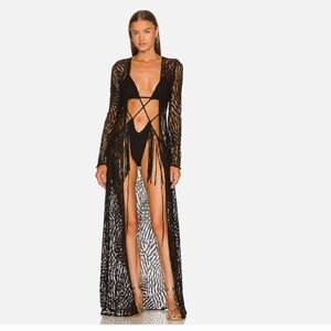 Michael Costello X Revolve Womens Ryland Robe Sz M Black Kaftan Swim Cover Up